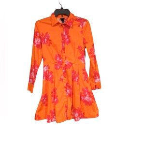 Scoop orange tiger floral button up long sleeve dress size s, 4-6